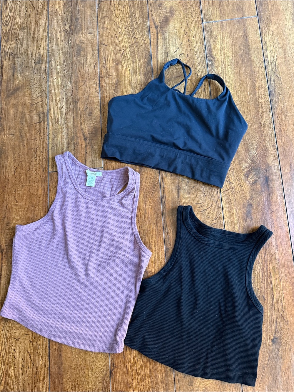 Bozzolo Black & Mauve Cropped Tank and Strappy Bra Set